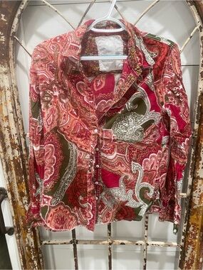 Cino Paisley Top in Red and Olive with Crown Label Medium